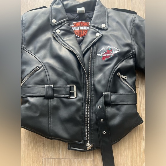 Harley Davidson Biker Faux Leather Motorcycle Jacket Youth Girls Size M - Picture 5 of 7